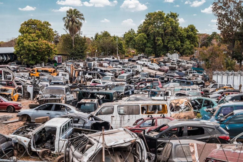 assorted cars junkyard